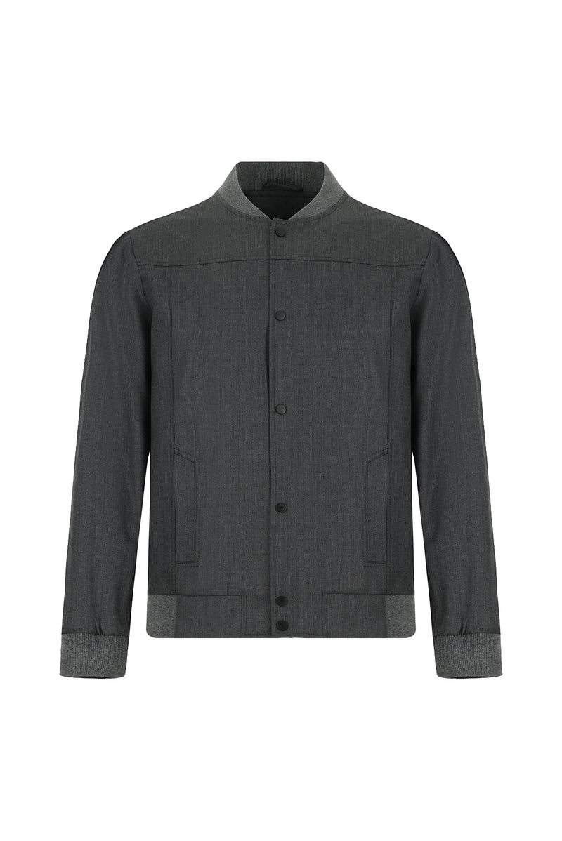 Aç?k Antrasit Slim Fit Dar Kesim Yünlü Bomber Ceket Mont-Abdullah Ki??l?