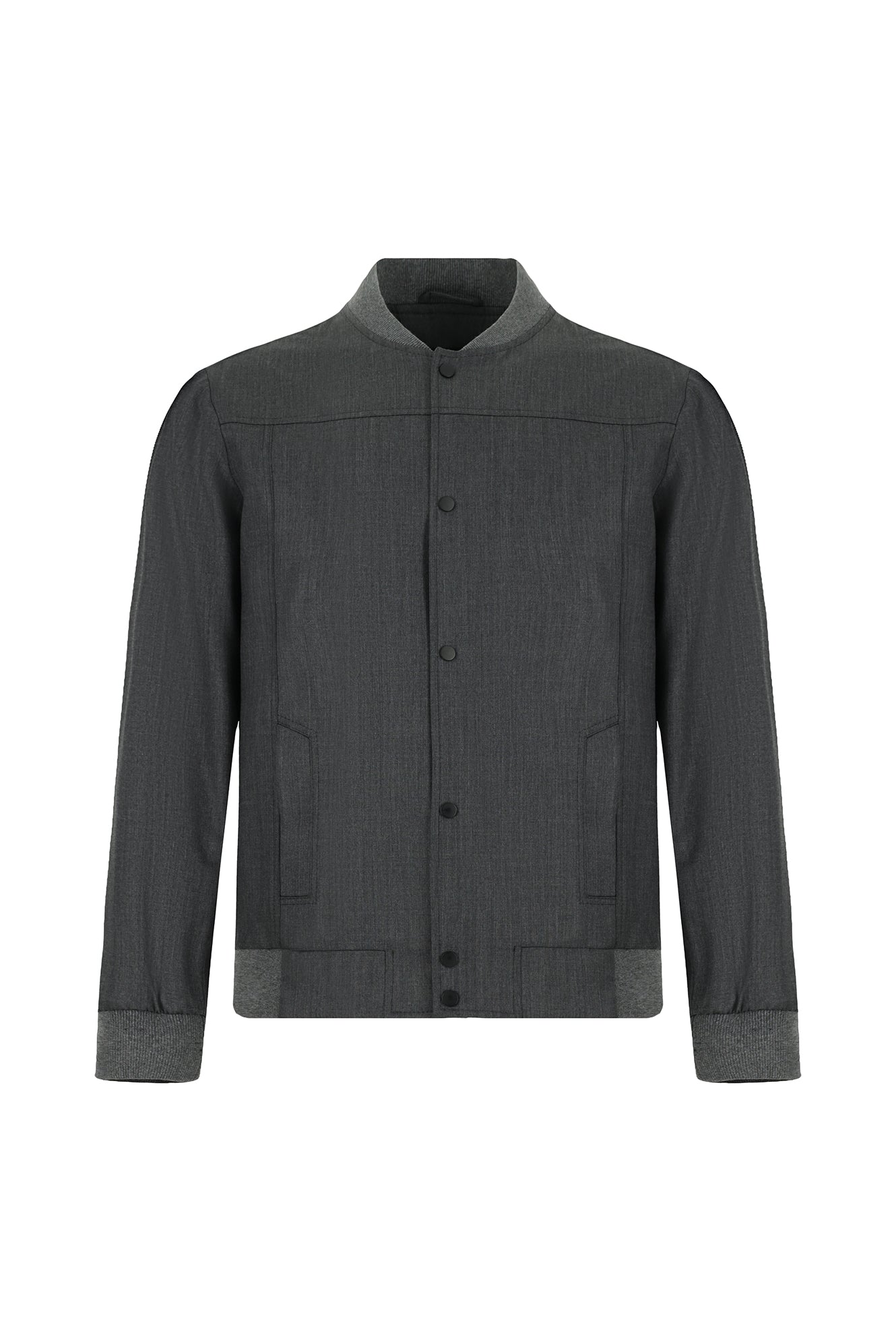 Aç?k Antrasit Slim Fit Dar Kesim Yünlü Bomber Ceket Mont-Abdullah Ki??l?