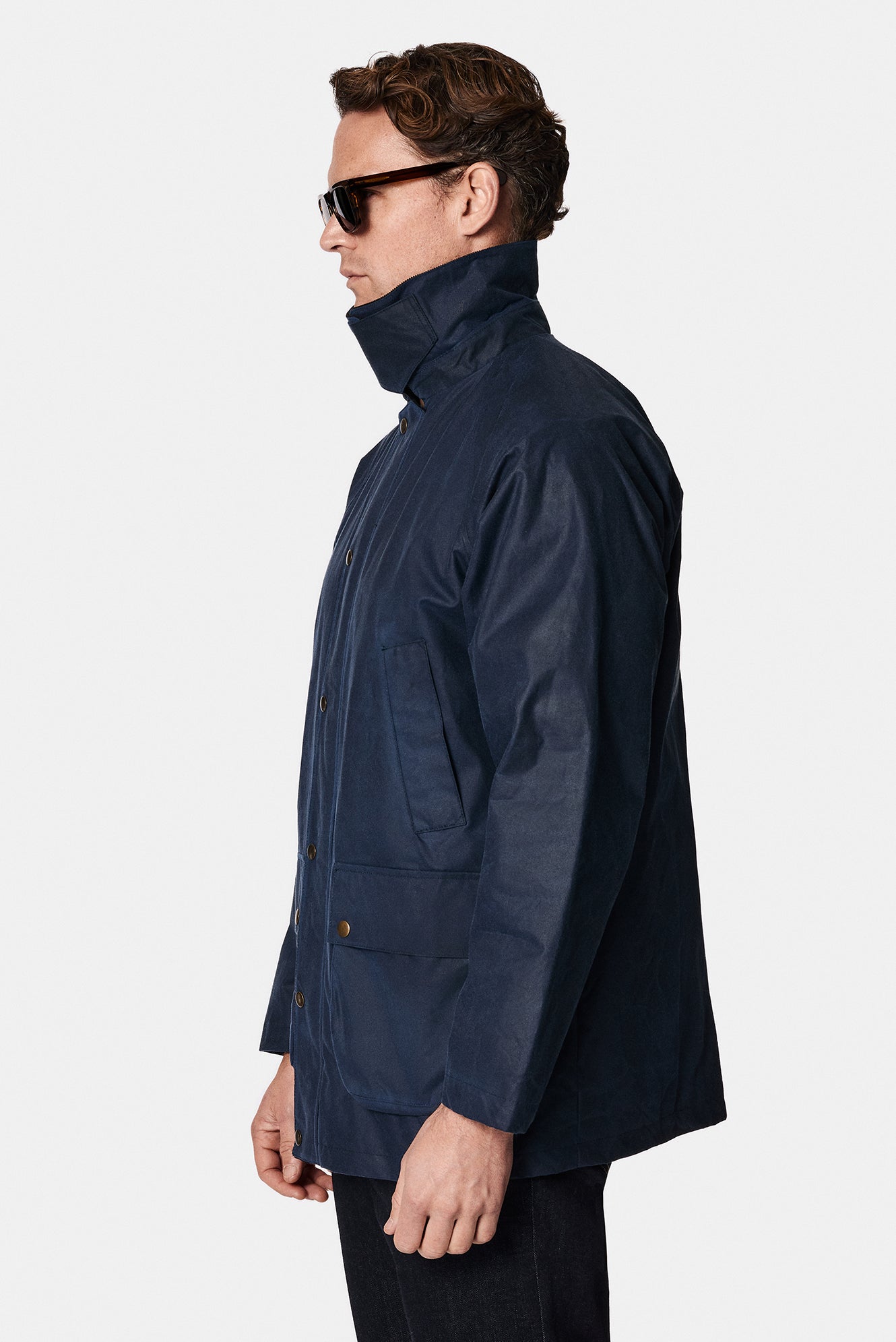 Siyah Lacivert Tam Astar Cepli Balmumu Kaplama Su ve Rüzgar Geçirmez Pamuk Mont