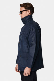 Siyah Lacivert Tam Astar Cepli Balmumu Kaplama Su ve Rüzgar Geçirmez Pamuk Mont