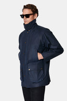 Siyah Lacivert Tam Astar Cepli Balmumu Kaplama Su ve Rüzgar Geçirmez Pamuk Mont