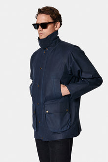 Siyah Lacivert Tam Astar Cepli Balmumu Kaplama Su ve Rüzgar Geçirmez Pamuk Mont