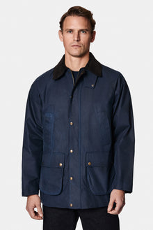 Siyah Lacivert Tam Astar Cepli Balmumu Kaplama Su ve Rüzgar Geçirmez Pamuk Mont