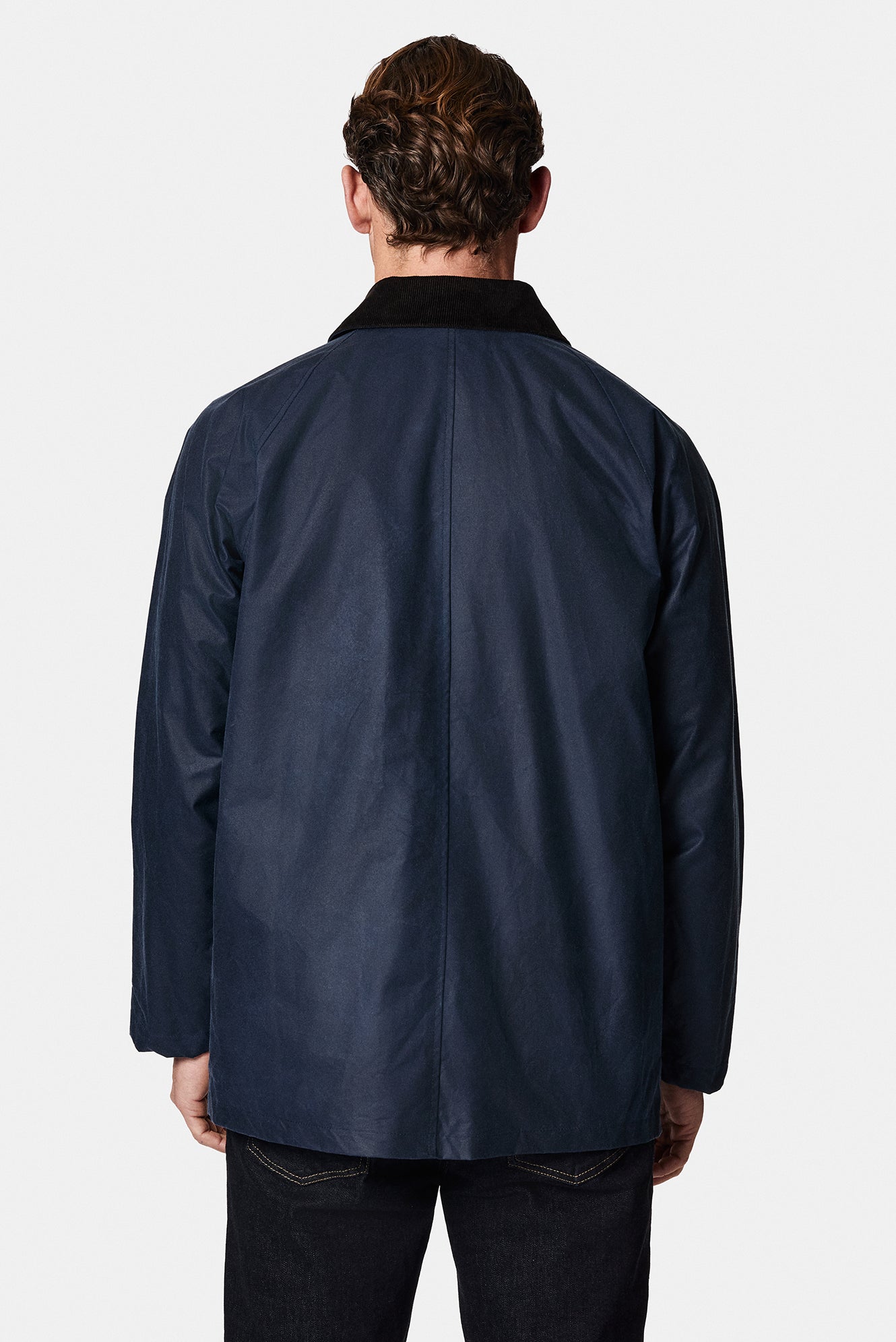 Siyah Lacivert Tam Astar Cepli Balmumu Kaplama Su ve Rüzgar Geçirmez Pamuk Mont