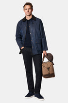 Siyah Lacivert Tam Astar Cepli Balmumu Kaplama Su ve Rüzgar Geçirmez Pamuk Mont