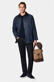 Siyah Lacivert Tam Astar Cepli Balmumu Kaplama Su ve Rüzgar Geçirmez Pamuk Mont