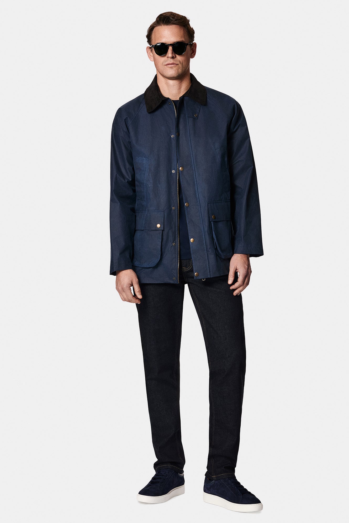 Siyah Lacivert Tam Astar Cepli Balmumu Kaplama Su ve Rüzgar Geçirmez Pamuk Mont