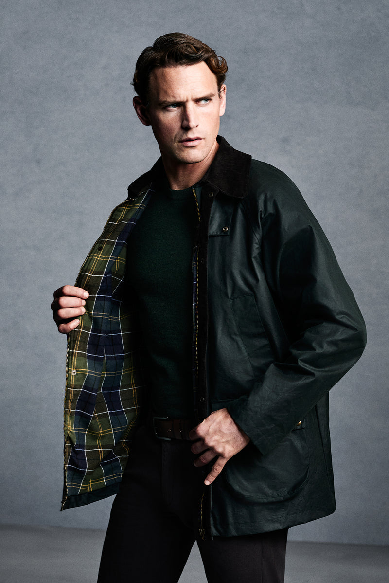 Orta Haki Tam Astar Cepli Balmumu Kaplama Su ve Rüzgar Geçirmez Pamuk Mont