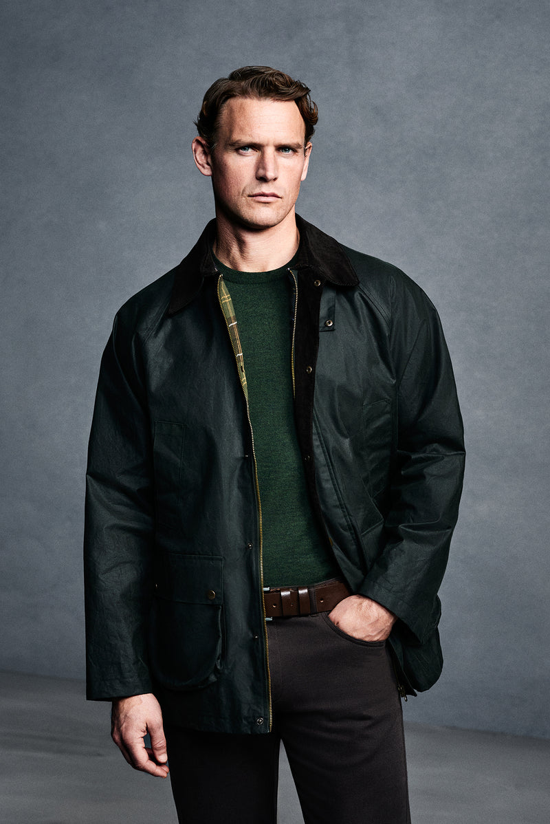 Orta Haki Tam Astar Cepli Balmumu Kaplama Su ve Rüzgar Geçirmez Pamuk Mont