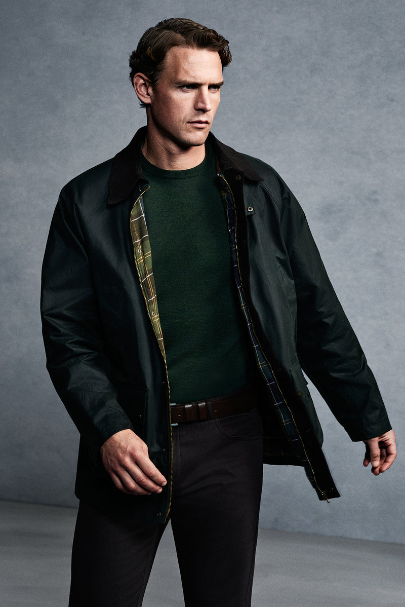 Orta Haki Tam Astar Cepli Balmumu Kaplama Su ve Rüzgar Geçirmez Pamuk Mont