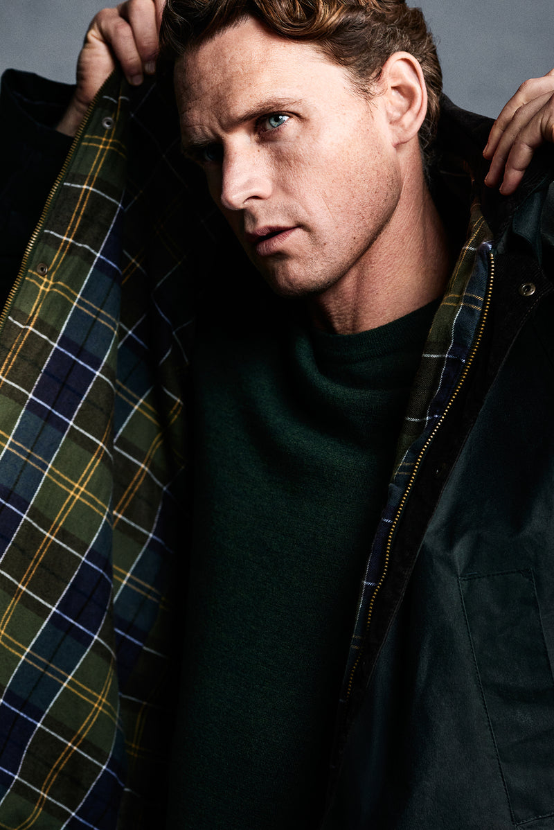 Orta Haki Tam Astar Cepli Balmumu Kaplama Su ve Rüzgar Geçirmez Pamuk Mont