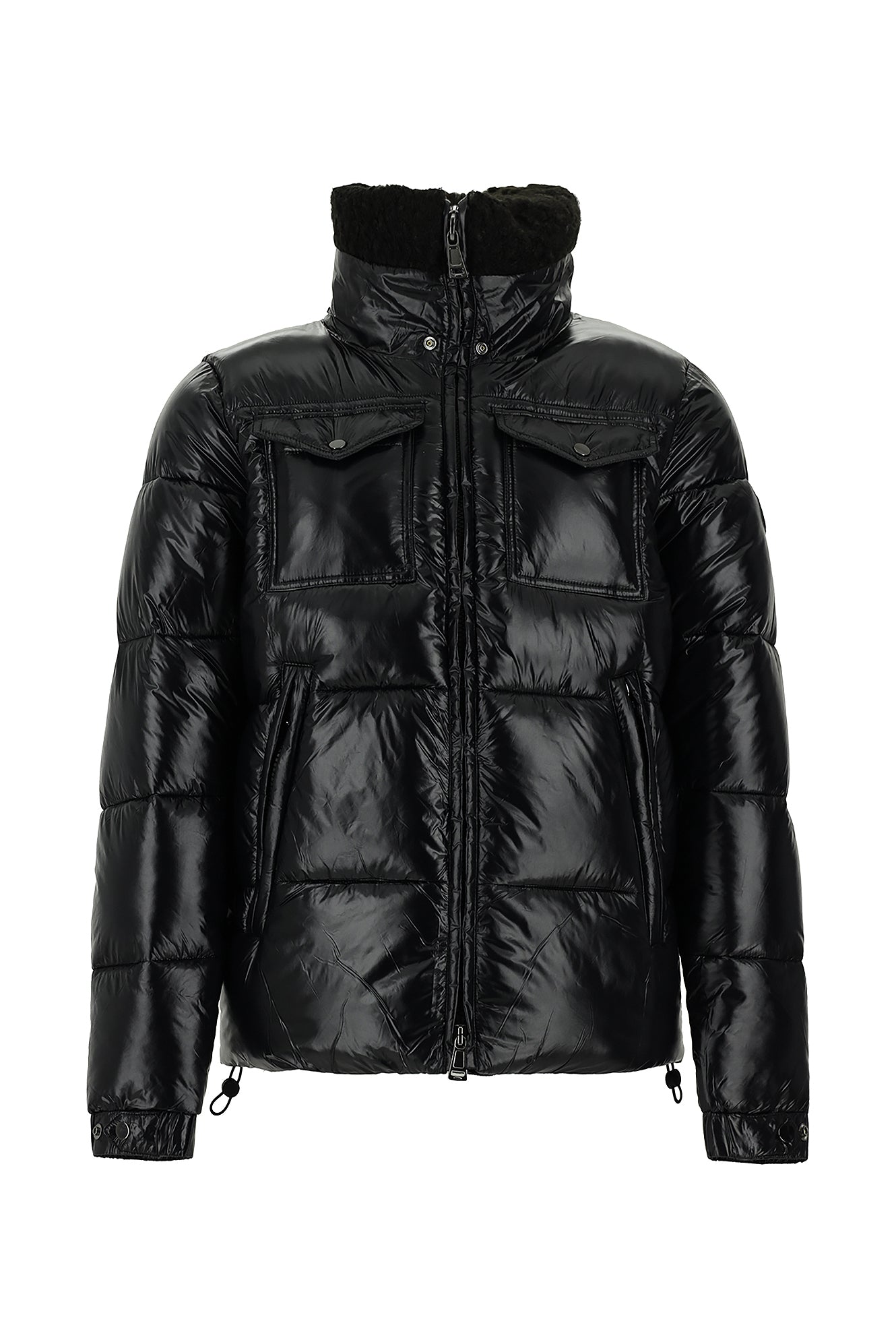 Siyah Sherpa Detaylı Kapüşonlu Spor Şişme Mont