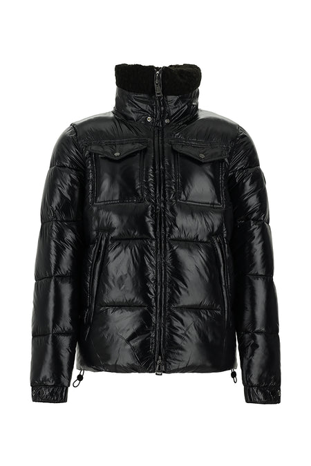 Siyah Sherpa Detaylı Kapüşonlu Spor Şişme Mont