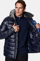 Koyu Lacivert Dik Yaka Kürklü Fermuarlı Cepli Şişme Mont