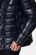 Koyu Lacivert Dik Yaka Kürklü Fermuarlı Cepli Şişme Mont