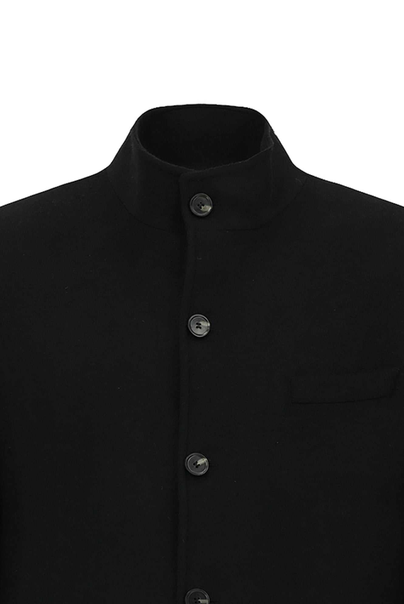 Siyah Dik Yaka Düğmeli Cepli Yünlü Klasik Kaşe Kaban