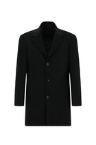 Siyah Mono Yaka Düğmeli Cepli Yünlü Desenli Klasik Kaşe Kaban