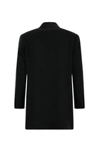 Siyah Mono Yaka Düğmeli Cepli Yünlü Desenli Klasik Kaşe Kaban