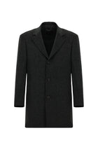 Koyu Antrasit Mono Yaka Düğmeli Cepli Yünlü Desenli Klasik Kaşe Kaban