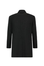 Koyu Antrasit Mono Yaka Düğmeli Cepli Yünlü Desenli Klasik Kaşe Kaban