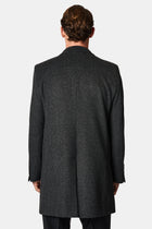 Koyu Antrasit Mono Yaka Düğmeli Cepli Yünlü Desenli Klasik Kaşe Kaban