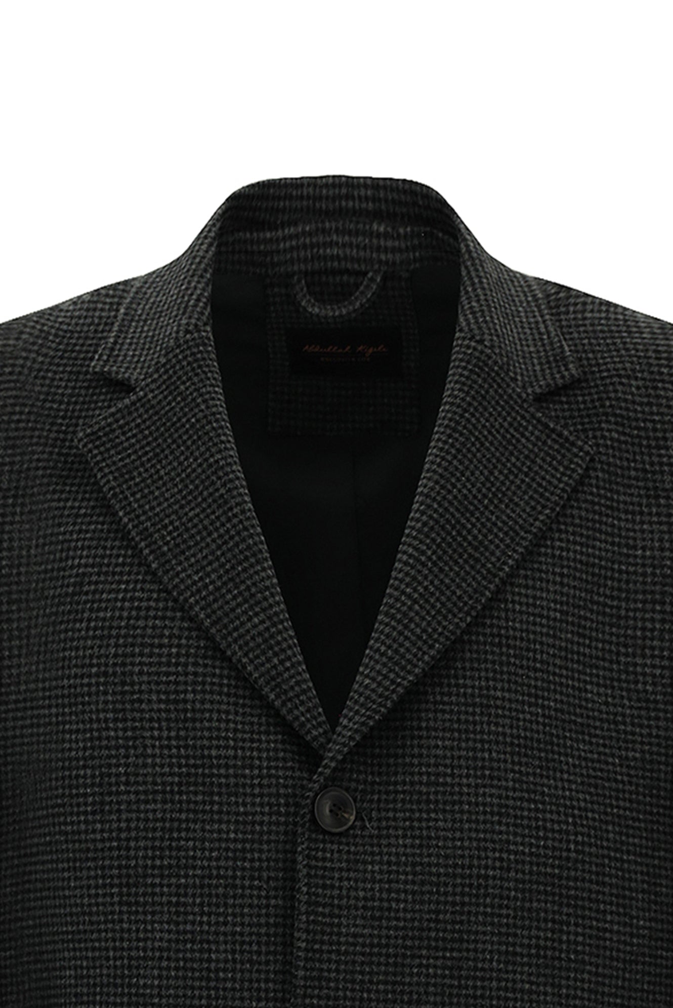 Koyu Antrasit Mono Yaka Düğmeli Cepli Yünlü Desenli Klasik Kaşe Kaban