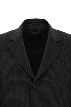 Koyu Antrasit Mono Yaka Düğmeli Cepli Yünlü Desenli Klasik Kaşe Kaban