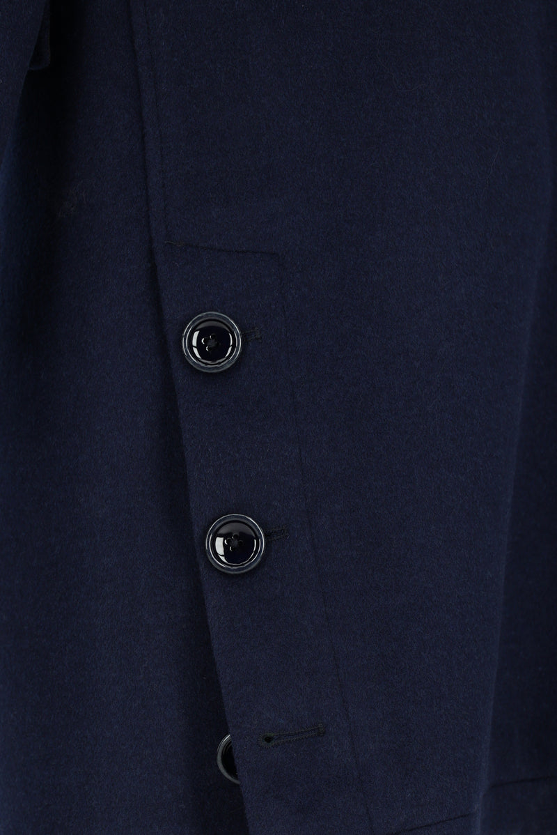 Koyu Lacivert Yünlü Fermuarlı Cepli Sıcak Tutan Klasik Kaban