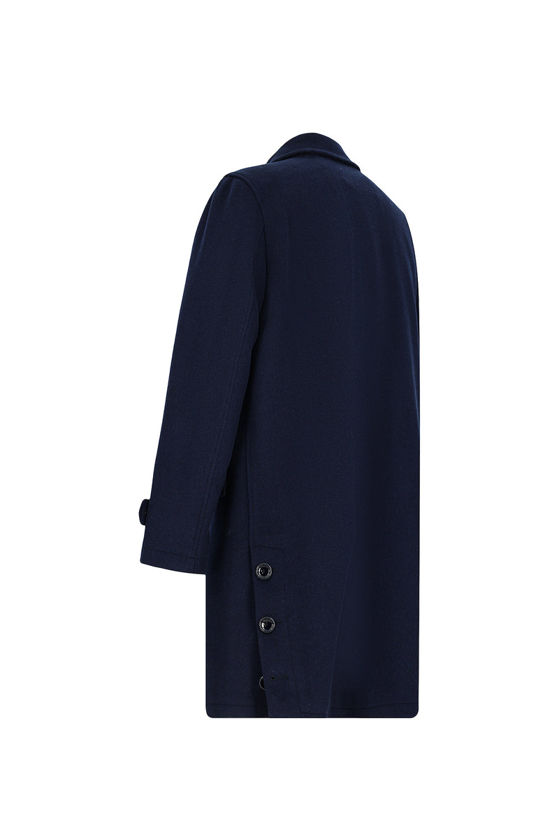 Koyu Lacivert Yünlü Fermuarlı Cepli Sıcak Tutan Klasik Kaban