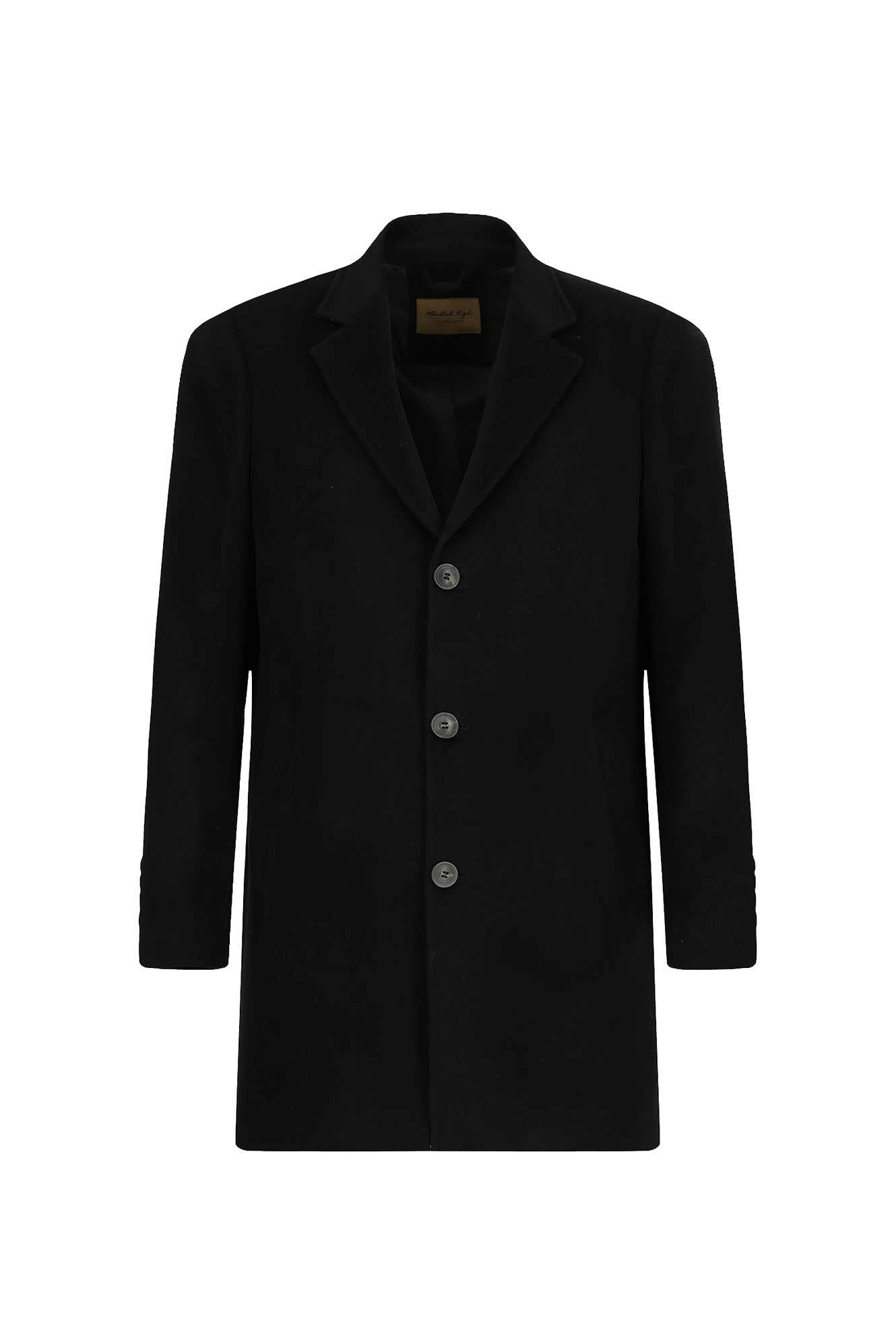 Siyah Düğmeli Cepli Sıcak Tutan Yünlü Kaşmir Klasik Kaban