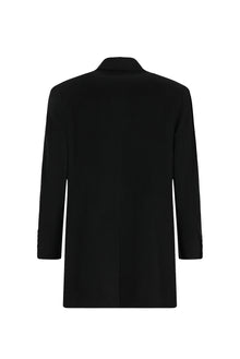 Siyah Düğmeli Cepli Sıcak Tutan Yünlü Kaşmir Klasik Kaban