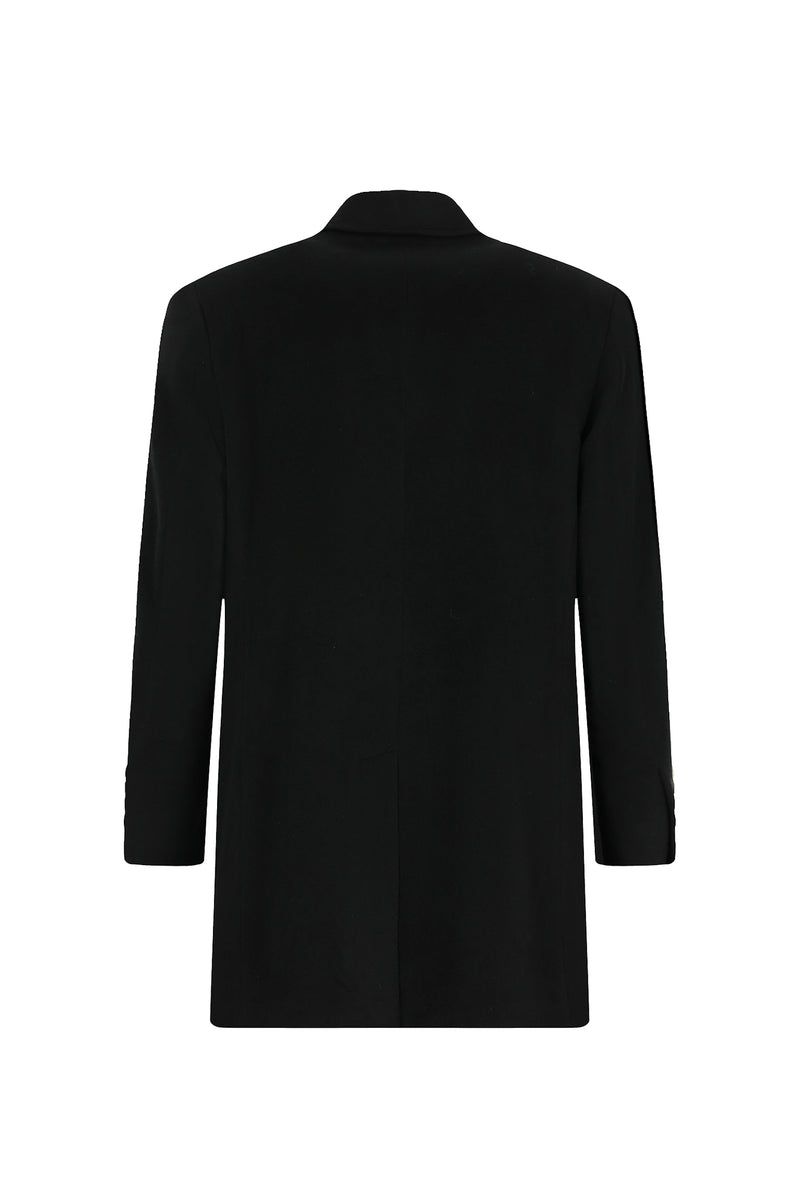 Siyah Düğmeli Cepli Sıcak Tutan Yünlü Kaşmir Klasik Kaban