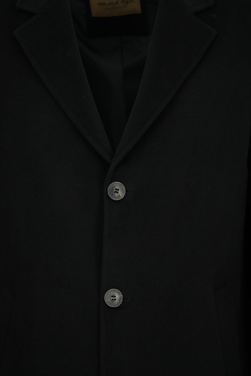 Siyah Düğmeli Cepli Sıcak Tutan Yünlü Kaşmir Klasik Kaban