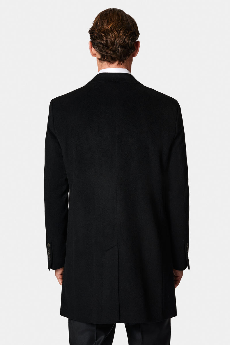 Siyah Düğmeli Cepli Sıcak Tutan Yünlü Kaşmir Klasik Kaban