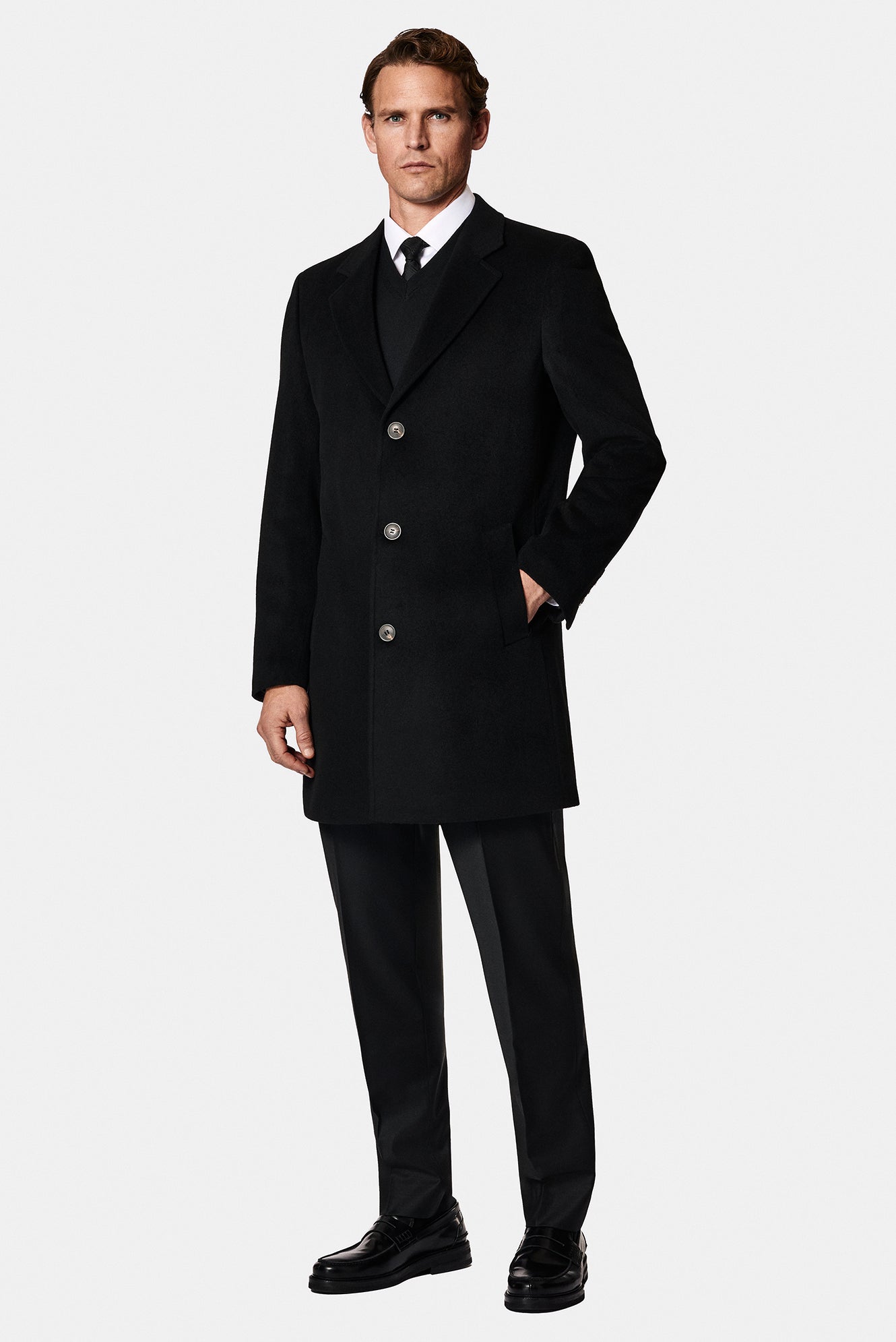 Siyah Dü?meli Cepli S?cak Tutan Yünlü Ka?mir Klasik Kaban-Abdullah Ki??l?