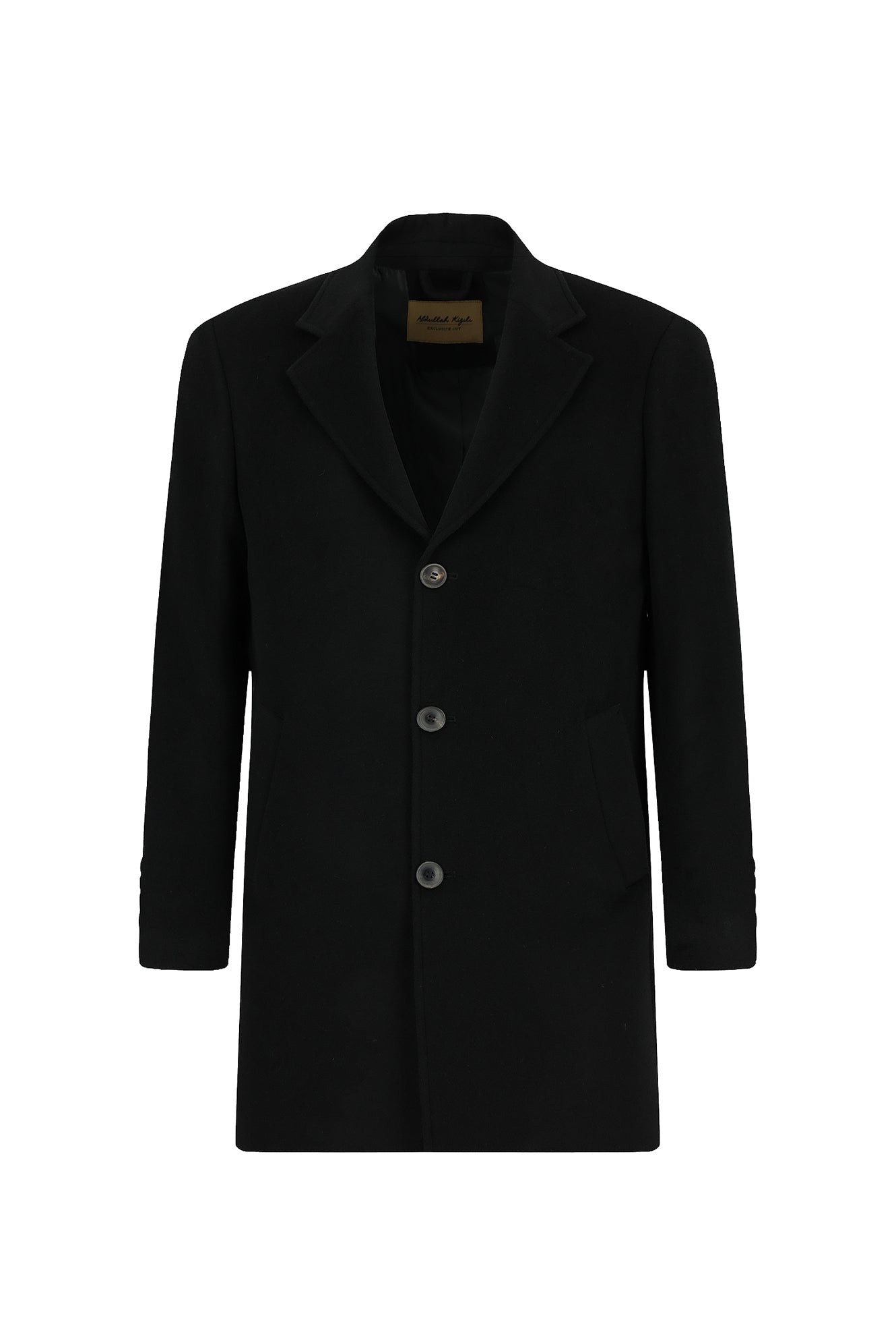 Siyah Düğmeli Cepli Sıcak Tutan Yünlü Kaşmir Klasik Kaban