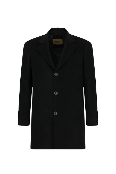 Siyah Düğmeli Cepli Sıcak Tutan Yünlü Kaşmir Klasik Kaban