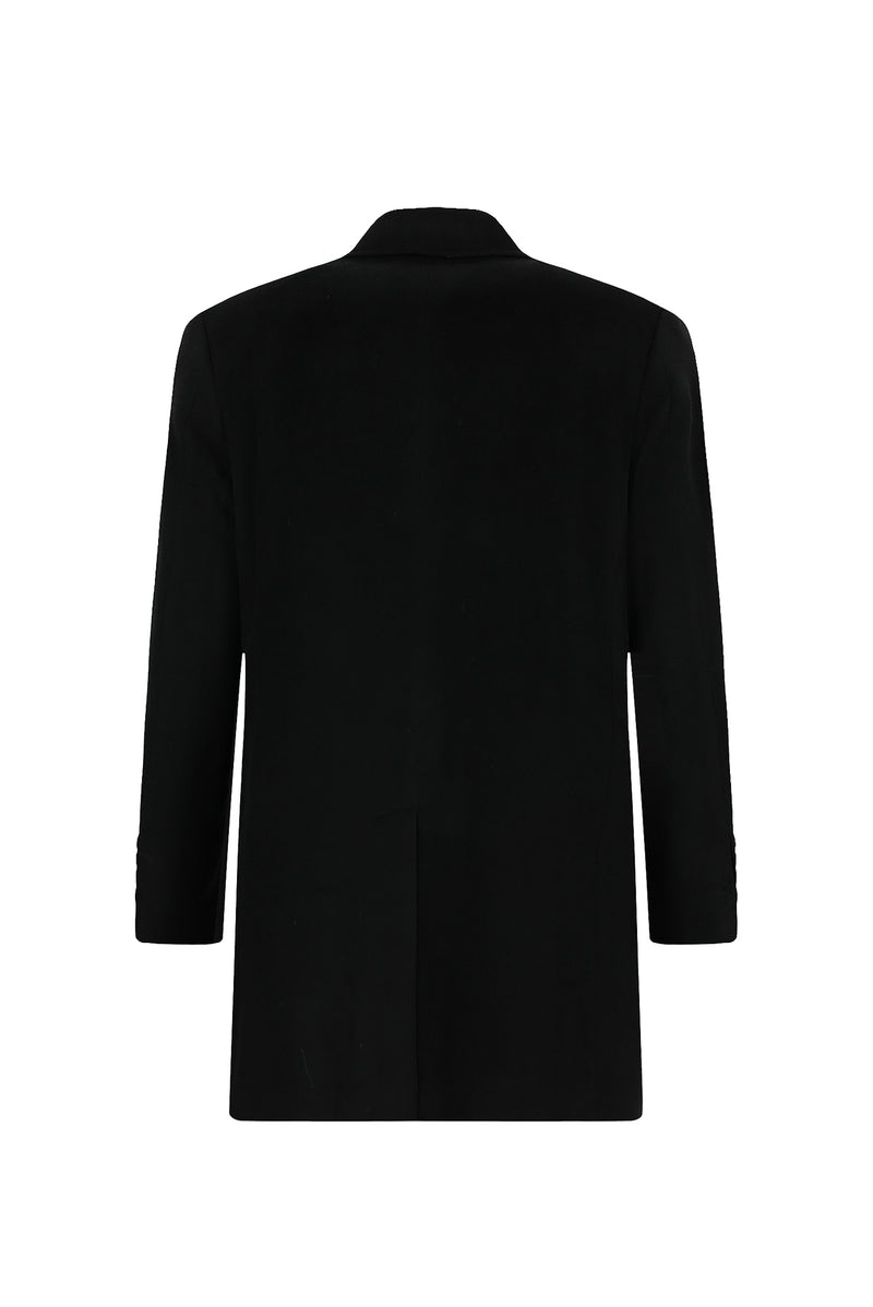 Siyah Düğmeli Cepli Sıcak Tutan Yünlü Kaşmir Klasik Kaban