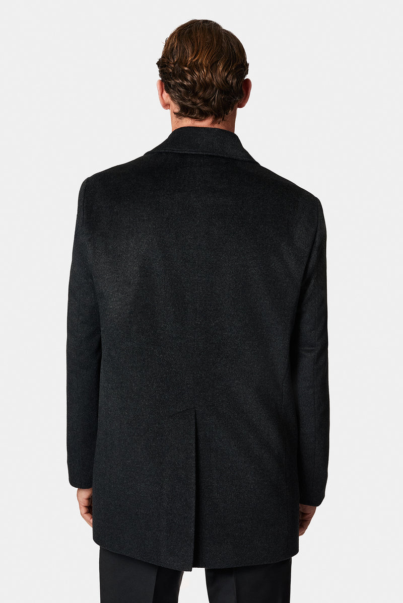 Koyu Antrasit Yünlü Kaşmir Klasik Kaban