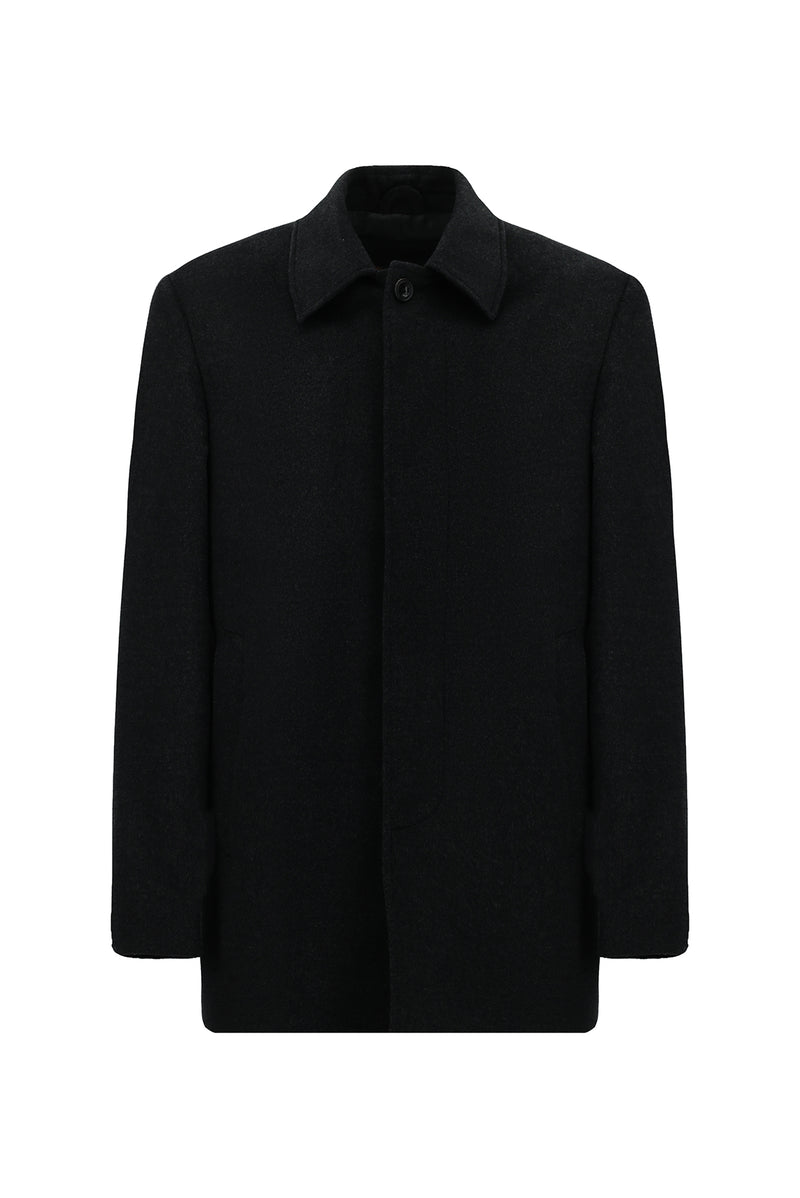 Koyu Antrasit Yünlü Kaşmir Klasik Kaban