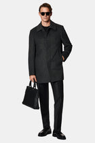 Orta Antrasit Yünlü Desenli Klasik Kaban