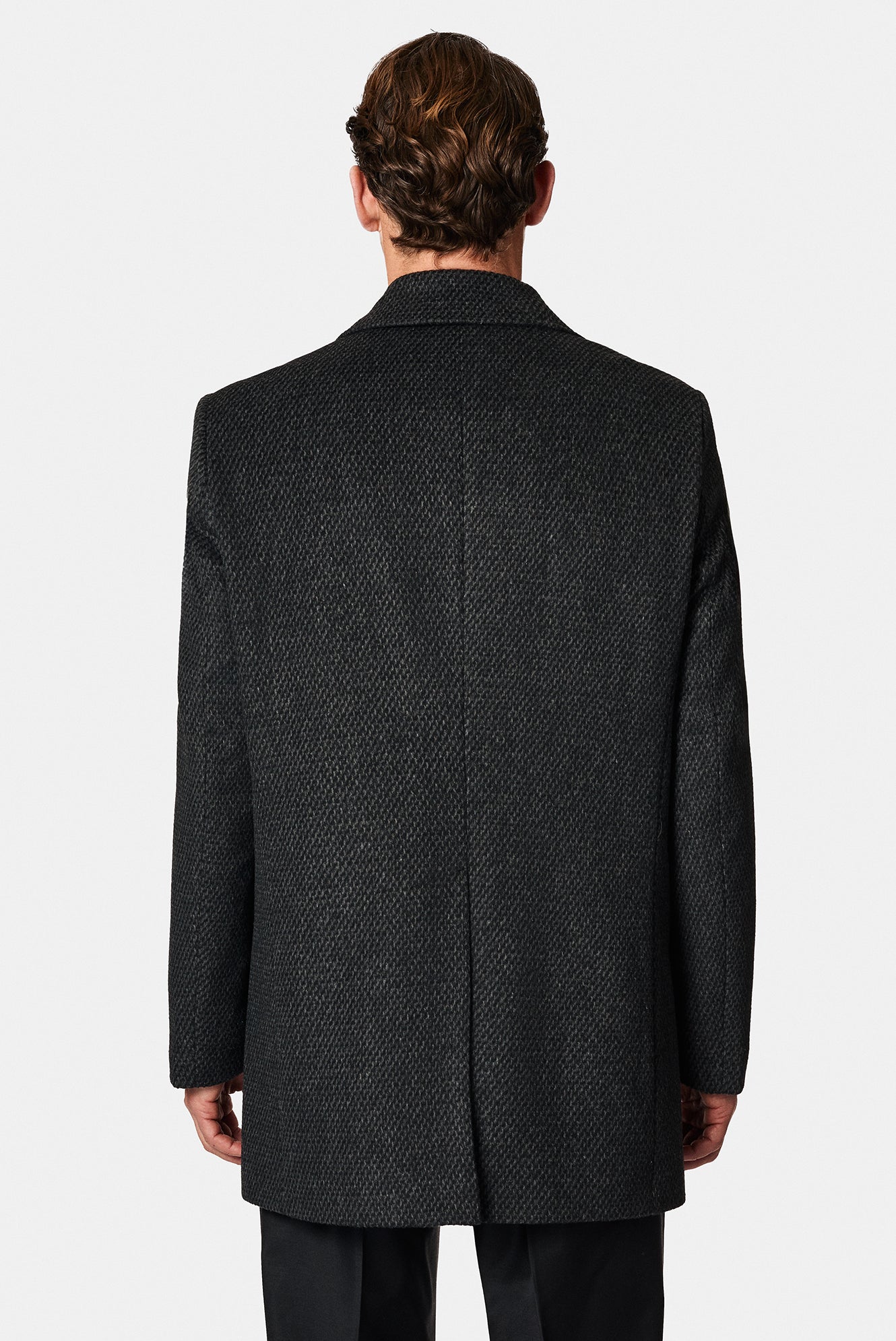 Orta Antrasit Yünlü Desenli Klasik Kaban