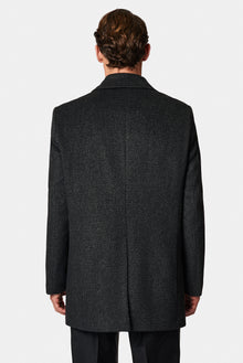 Orta Antrasit Yünlü Desenli Klasik Kaban