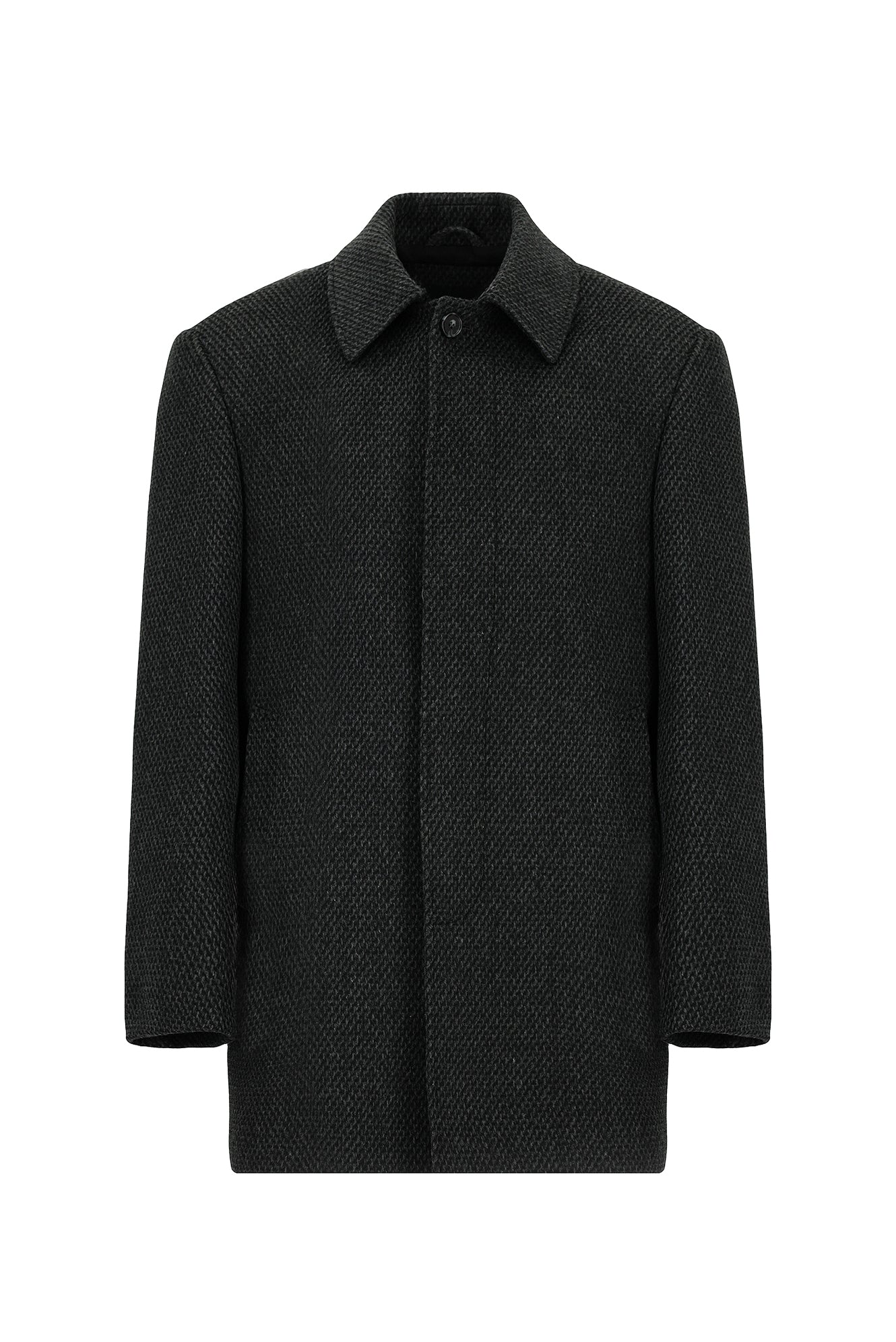 Orta Antrasit Yünlü Desenli Klasik Kaban