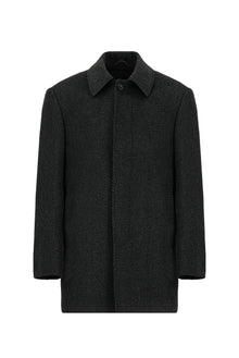 Orta Antrasit Yünlü Desenli Klasik Kaban