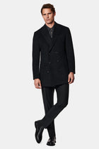 Koyu Antrasit Regular Fit Yünlü Düz Klasik Kaban