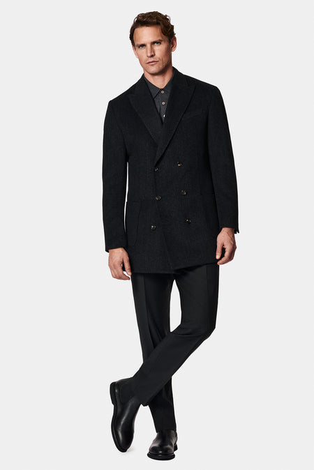 Koyu Antrasit Regular Fit Yünlü Düz Klasik Kaban