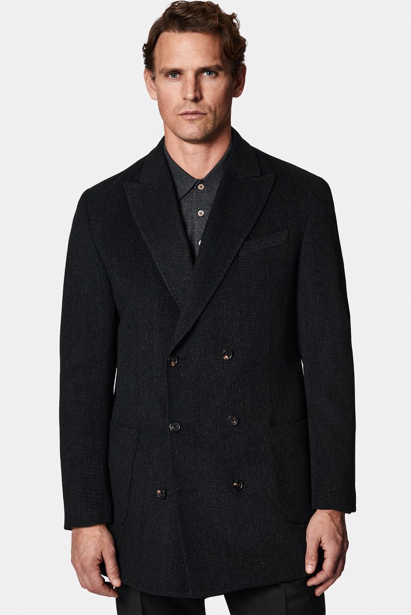 Koyu Antrasit Regular Fit Yünlü Düz Klasik Kaban