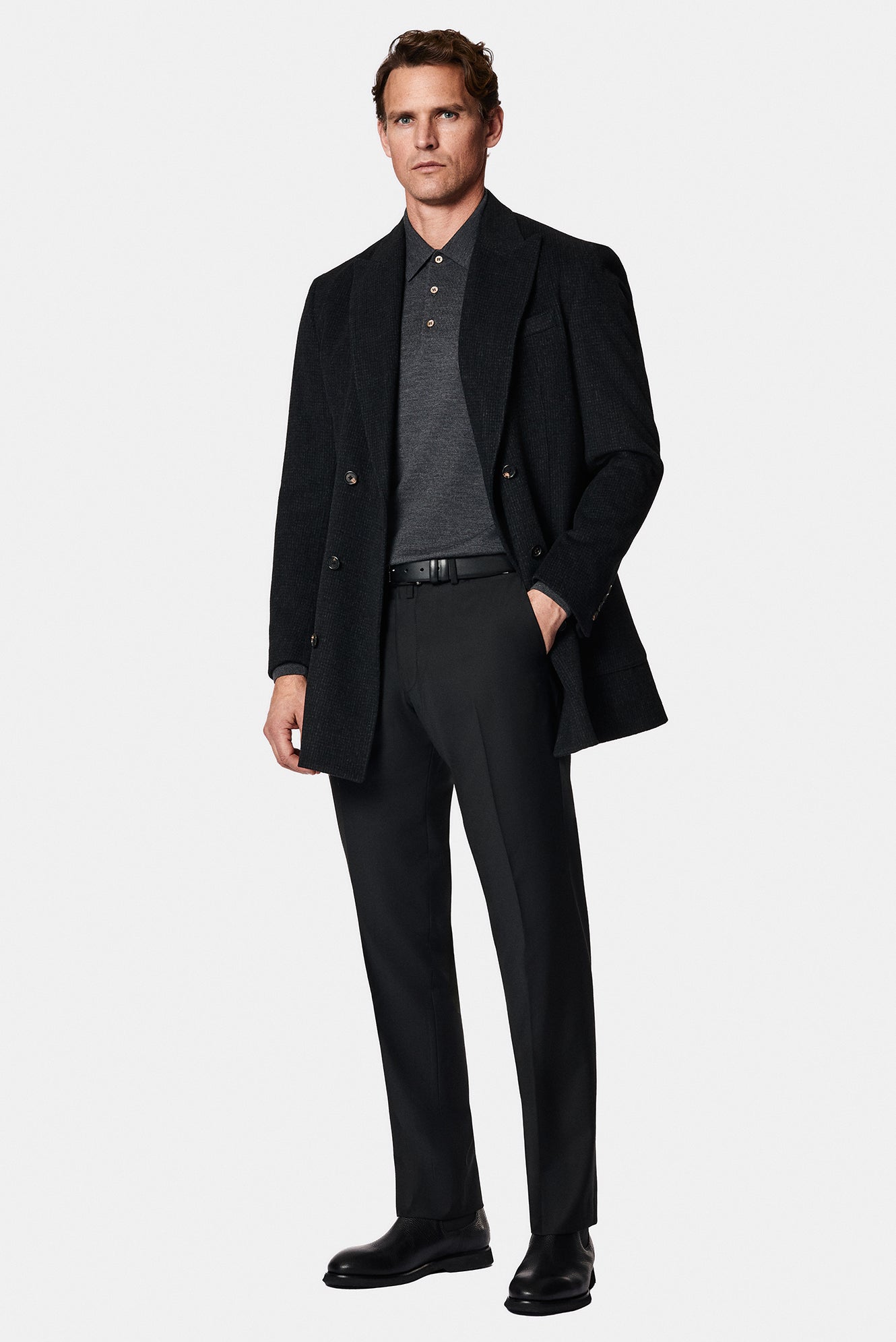 Koyu Antrasit Regular Fit Yünlü Düz Klasik Kaban