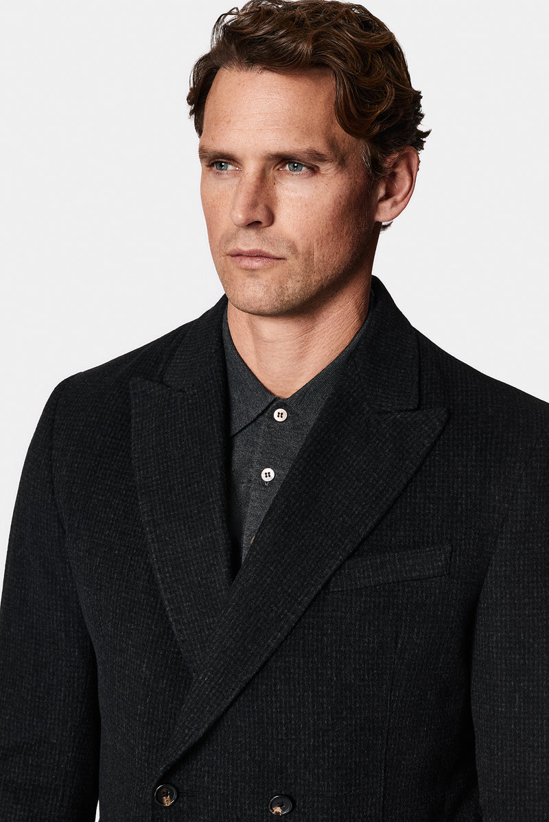 Koyu Antrasit Regular Fit Yünlü Düz Klasik Kaban